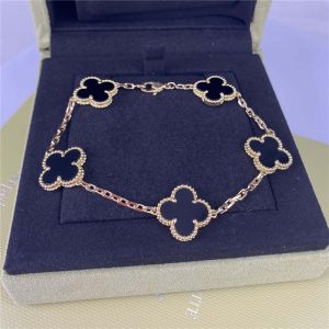 Van Cleef Arpels Vintage Alhambra 18K Yellow Gold Bracelet with 5 Motifs