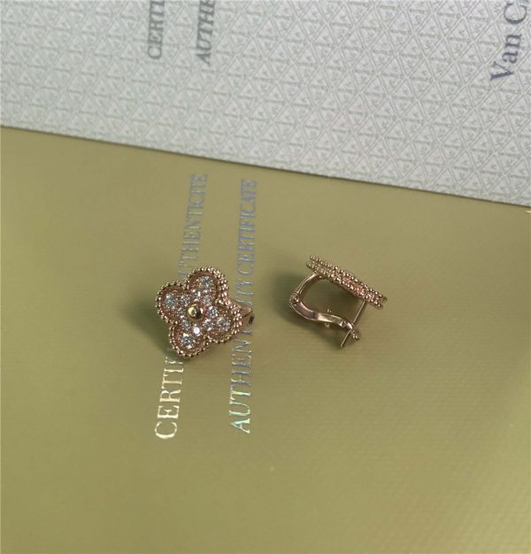 VCA Vintage Alhambra Pure 18K Rose Gold Earrings with Diamond
