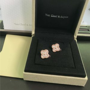 VCA Vintage Alhambra Pure 18K Rose Gold Earrings with Diamond