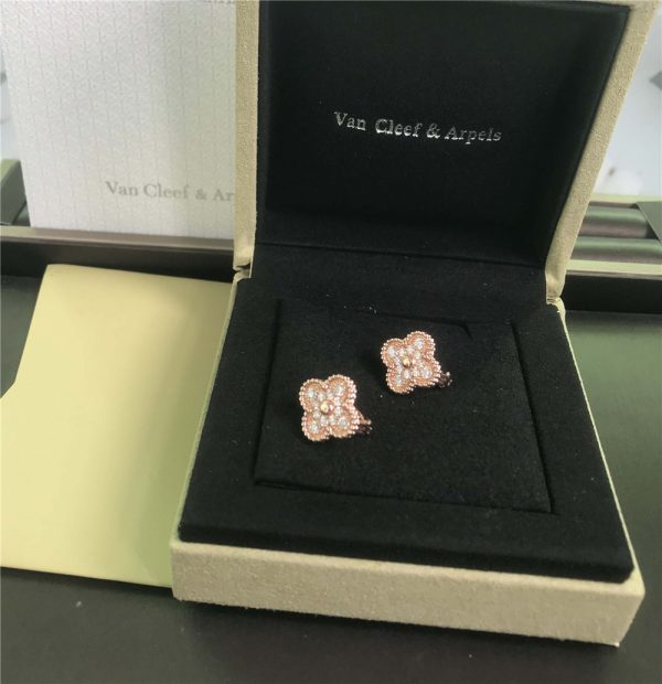 VCA Vintage Alhambra Pure 18K Rose Gold Earrings with Diamond