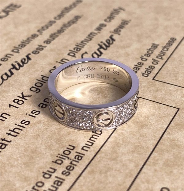 Cartier Love Pure 18K White Gold Ring with Diamond Paved