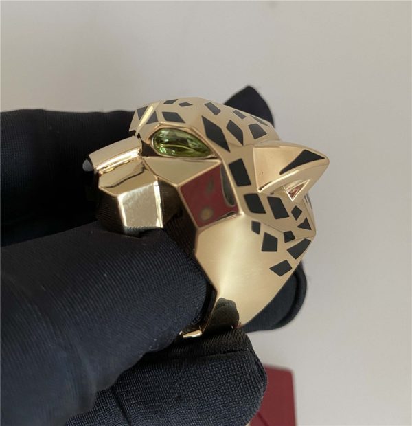 Panthere De Cartier Pure 18K Yellow Gold Ring with Lacquer Peridots Onyx