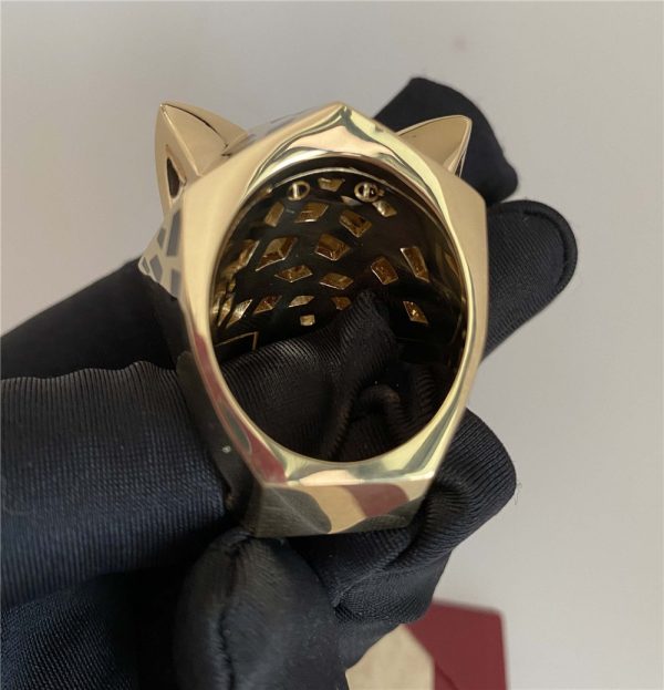 Panthere De Cartier Pure 18K Yellow Gold Ring with Lacquer Peridots Onyx