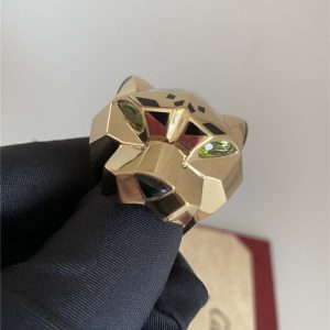 Panthere De Cartier Pure 18K Yellow Gold Ring with Lacquer Peridots Onyx