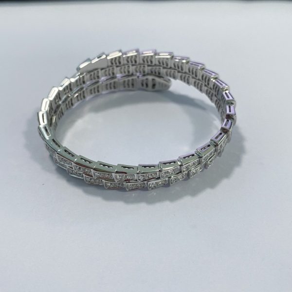 Replica Bulgari Serpenti Viper Double Layer Wrap Bracelet 18K White Gold Pave Diamonds