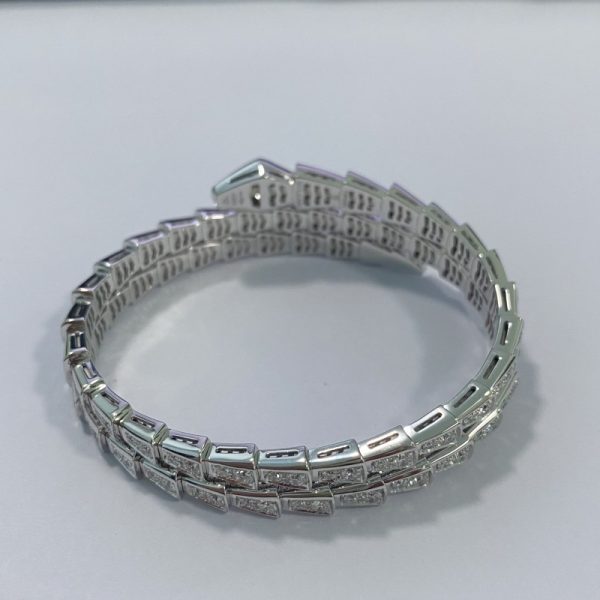 Replica Bulgari Serpenti Viper Double Layer Wrap Bracelet 18K White Gold Pave Diamonds