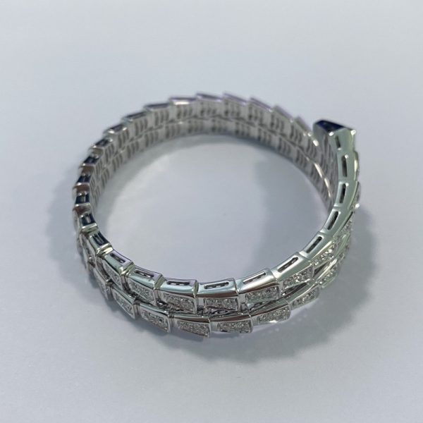 Replica Bulgari Serpenti Viper Double Layer Wrap Bracelet 18K White Gold Pave Diamonds