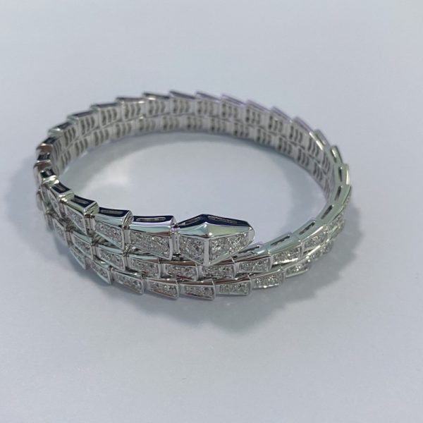 Replica Bulgari Serpenti Viper Double Layer Wrap Bracelet 18K White Gold Pave Diamonds