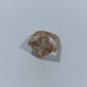 VCA Vintage Alhambra Solid 18K Rose Gold Ring Diamond Carnelian