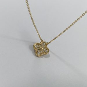 VCA Vintage Alhambra Solid 18K Yellow Gold Pendant Diamond VCA Vintage Alhambra Solid 18K Yellow Gold Pendant Diamond