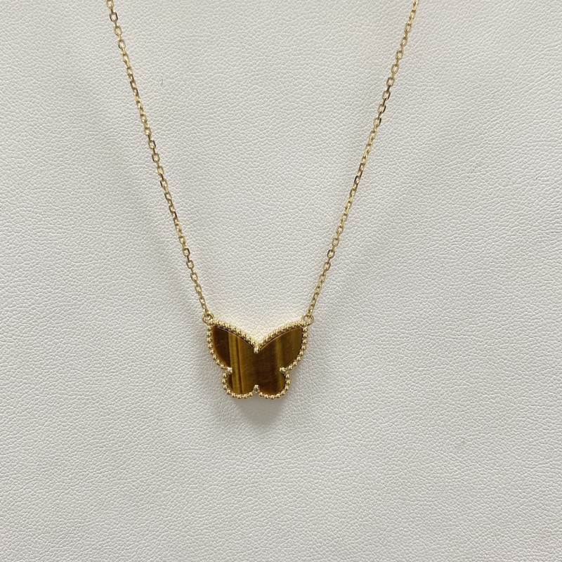 Replica Van Cleef Arpels Lucky Alhambra Butterfly Pendant 18K Yellow Gold Tiger Eye