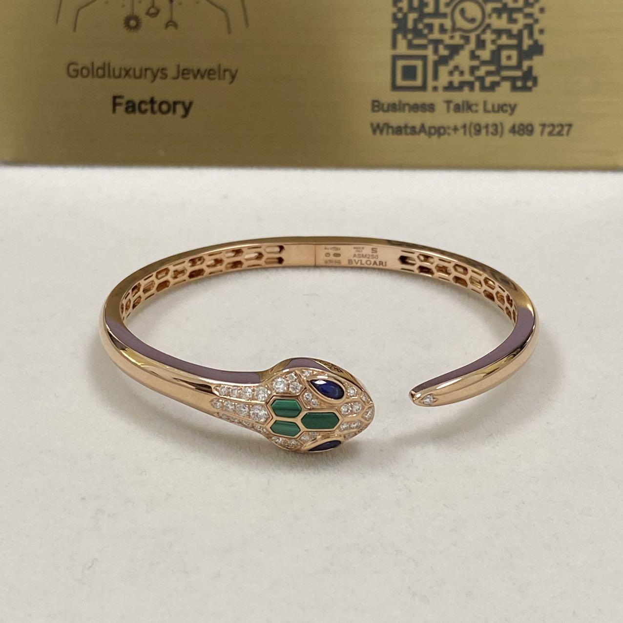 Bulgari Serpenti Bracelet 18K Rose Gold Sapphire Eyes Malachite Elements Pavé Diamonds 356201