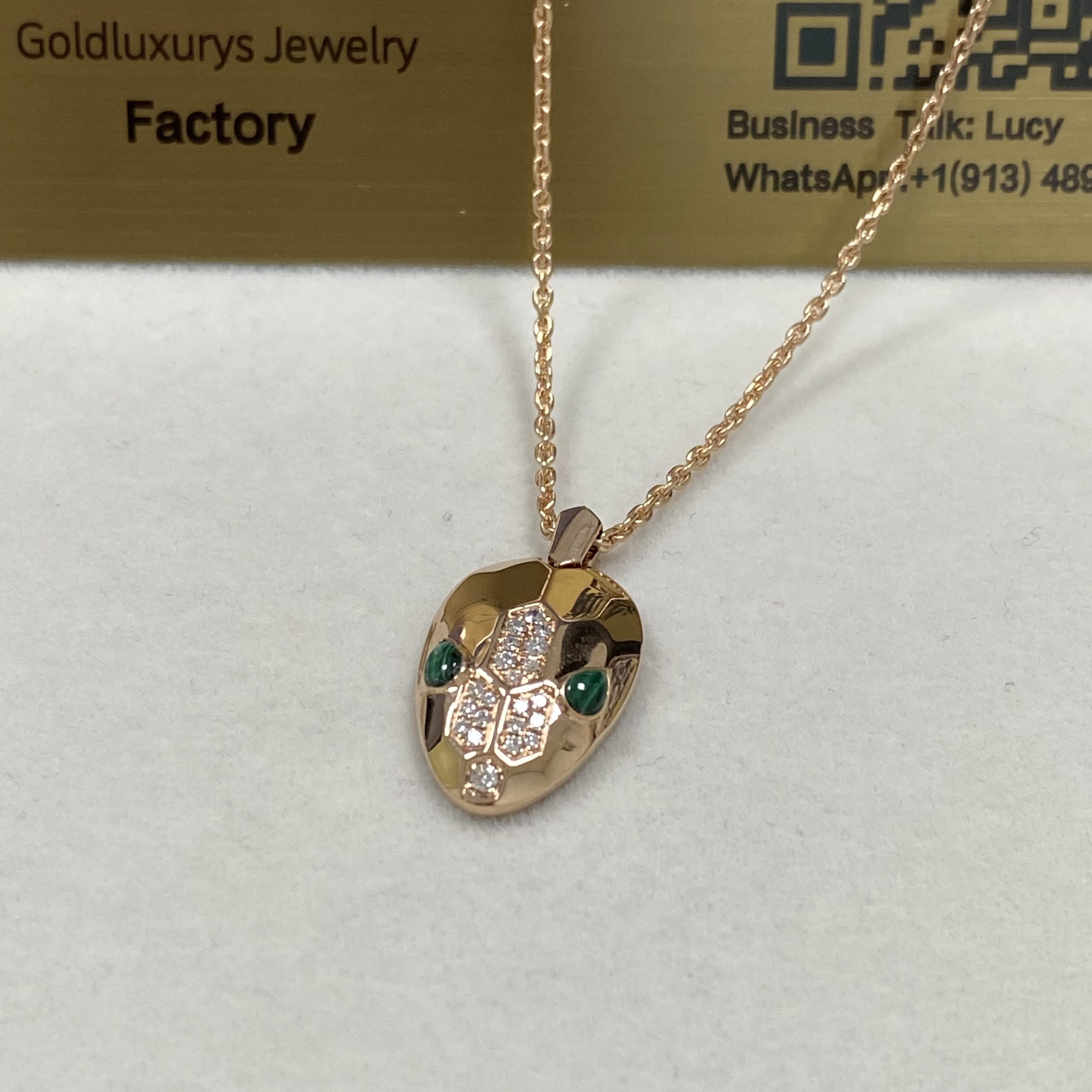 Bulgari Serpenti Necklace 18K Rose Gold Diamond Malachite