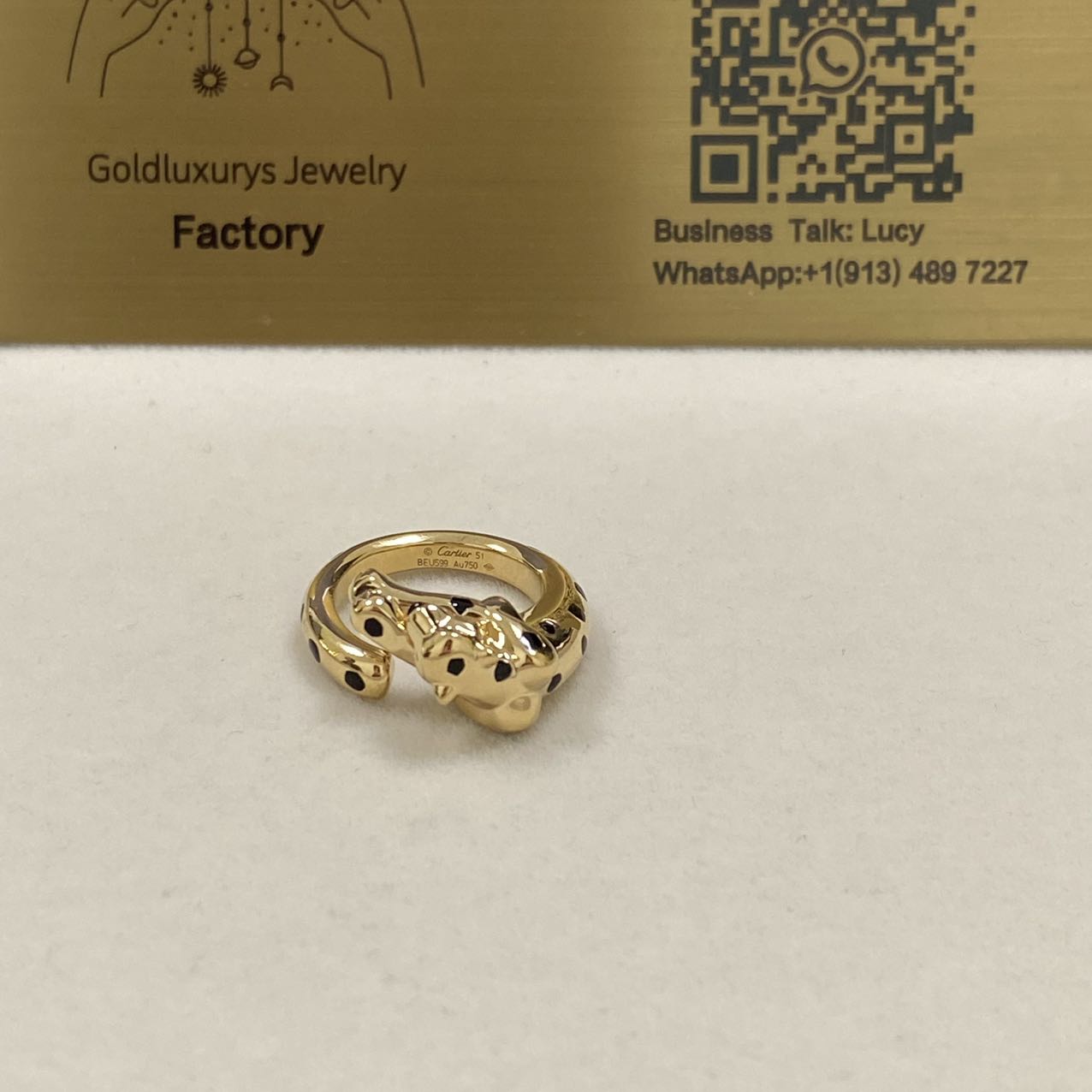 Panthère De Cartier Ring 18K Yellow Gold Onyx Black Lacquer Tsavorite Garnets B4221600