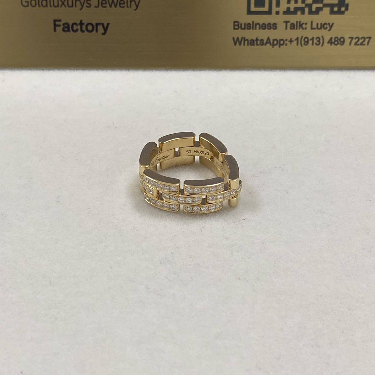 Cartier Maillon Panthere Ring 18K Yellow Gold 3 Half Diamond Paved Rows B4127100