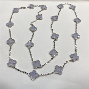 VCA Vintage Alhambra 18K White Gold 20 Motifs Chalcedony Necklace